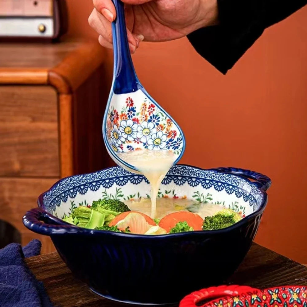 Ceramic Soup Bowl Bohemian Handle Embossed Microwave - Tophatter Daily Deals