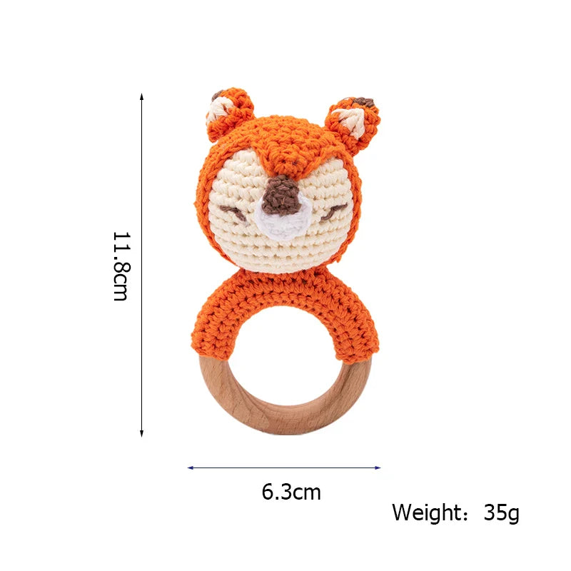 Wooden Crochet Animal Teether Rattle Newborn Sensory Toys 1PC Fox - Tophatter Daily Deals