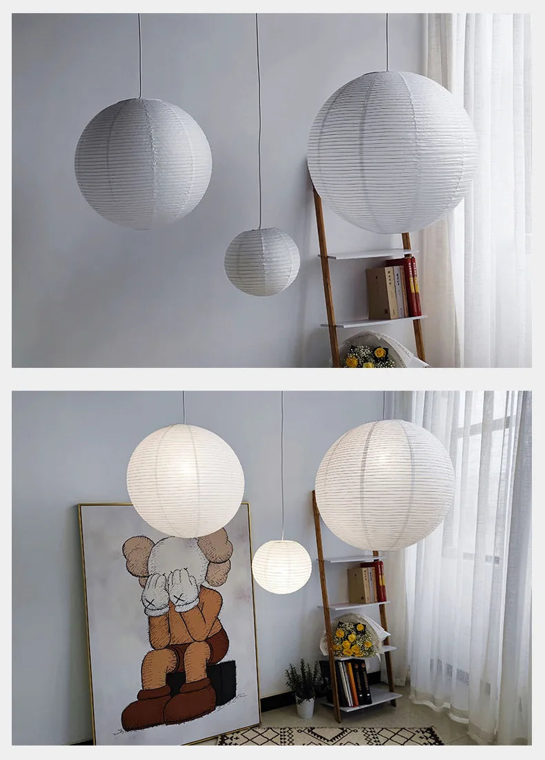 Japandi Pendant Lamp Wabi Sabi Rice Paper Round LED Dimmable - Tophatter Daily Deals