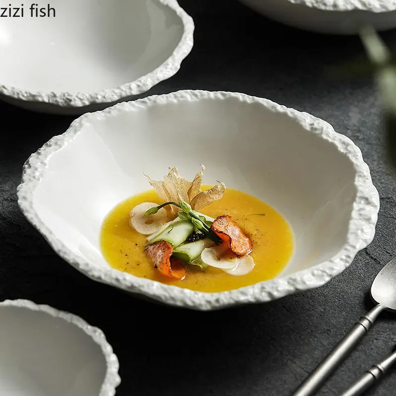 White Porcelain Rock Edge Soup Bowl Modern Tableware - Tophatter Daily Deals