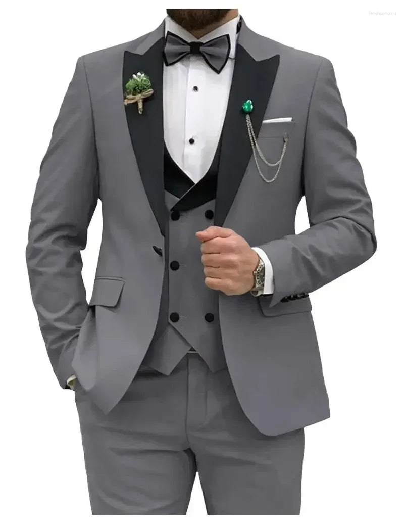 Men's Slim Fit 3-Piece Suit Formal Set (Gray) Apparel & Accessories > Clothing > Suits > Tuxedos - Tophatter Daily Deals