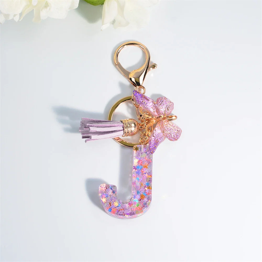 Sequin Letter Keychain With Butterfly Tassel Charm J 55mm - Tophatter Daily Deals