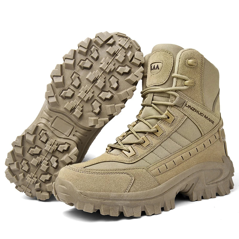 Mens Tactical Desert Combat Ankle Work Boots (Khaki) Apparel & Accessories > Shoes > Boots - Tophatter Daily Deals