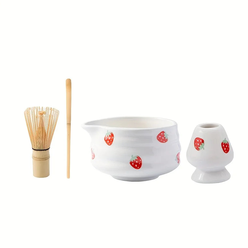 Matcha Bowl Set Ceramic Strawberry Whisk Chasen Kit Matcha Bowl 4 set - Tophatter Daily Deals