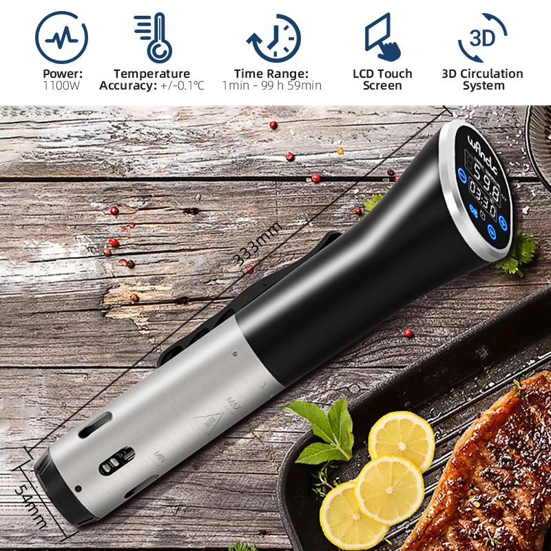 Wancle 1100W Sous Vide Cooker LCD Touch Immersion Circulator Accurate Cooking IPX7 Waterproof Vacuum Cooker with Digital Display - Tophatter Daily Deals