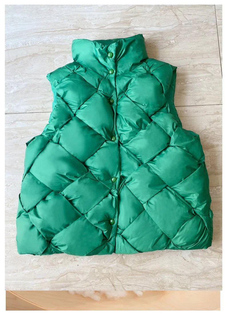Insulating Women Puffer Vest - Boxy Quilt Polyfill Winter - Tophatter Daily Deals