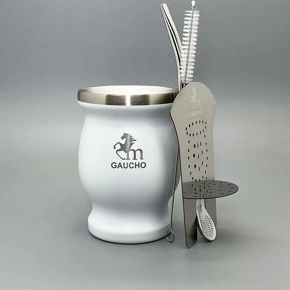 Yerba Mate Bombilla Set Stainless Steel Mate Kit Easy Clean MT019-05 White - Tophatter Daily Deals