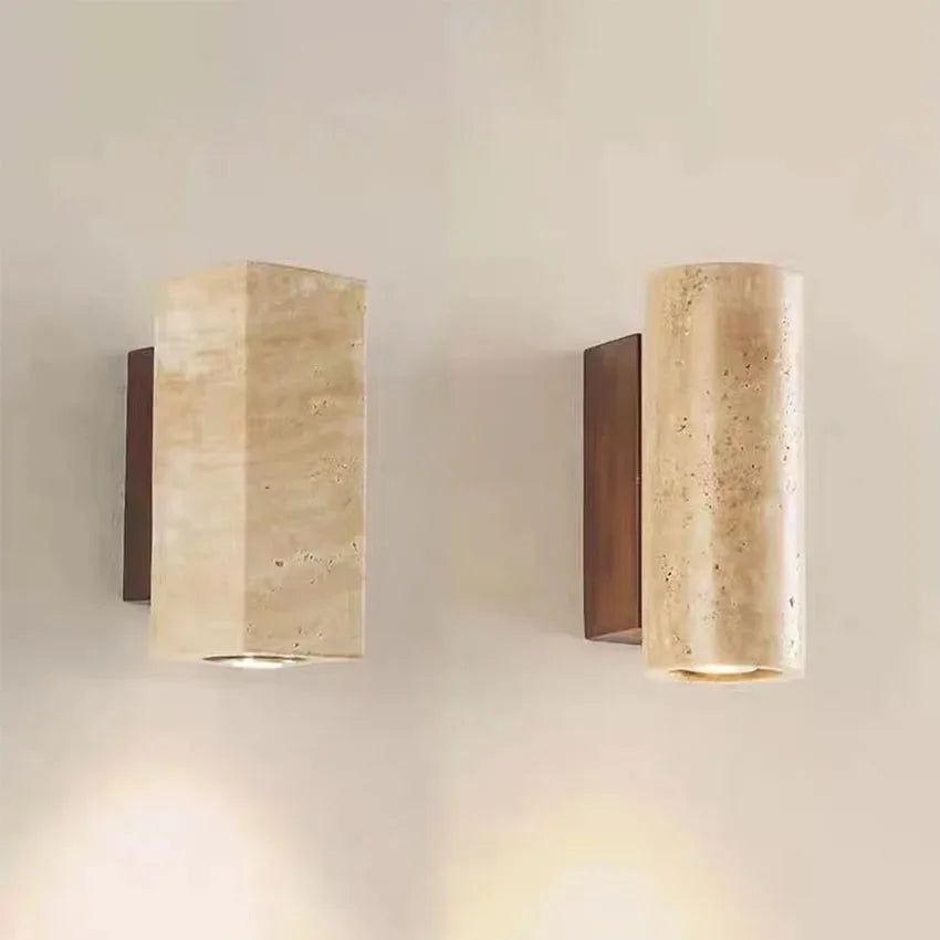 Japandi Yellow Marble LED Wall Sconce Wabi Sabi Bedside Light - Tophatter Daily Deals