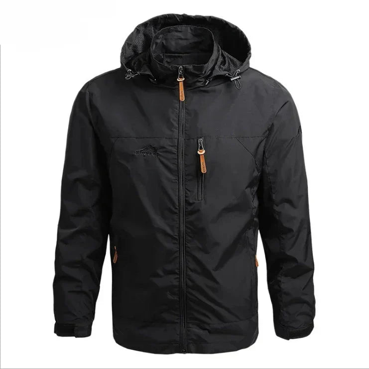 Waterproof Men Jacket – Hooded Windbreaker, Polyester, Autumn Black - Tophatter Daily Deals