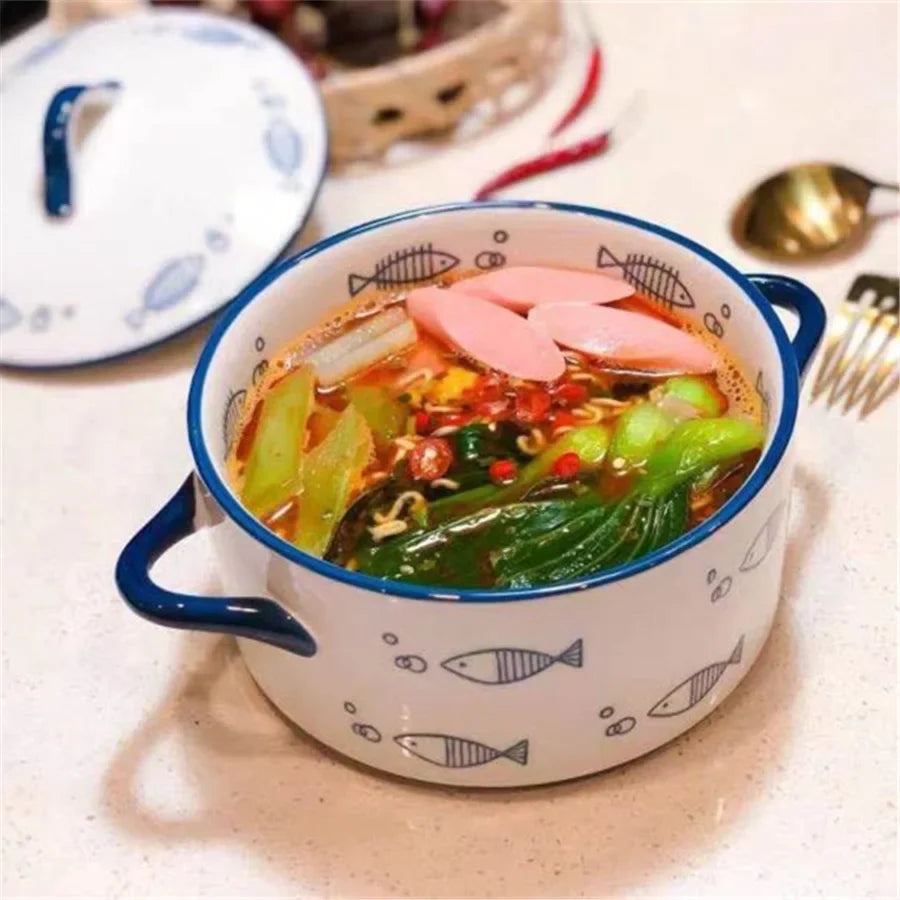 Ceramic 1000ml Covered Noodle Bowl Microwave Safe With Lid - Tophatter Daily Deals