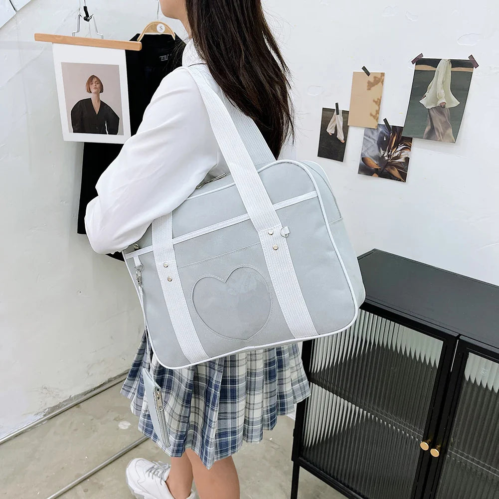 Heart PU Leather Laptop Bag Pastel Handbag Top Handle Japanese Style School Bag - Tophatter Daily Deals