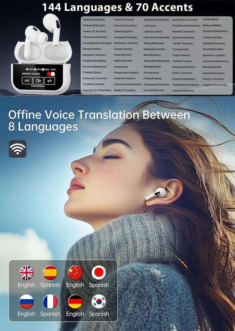 AI Translator Earbuds Offline 144 Languages 60H Case - Tophatter Daily Deals