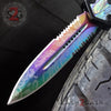 Black Scarab D/A OTF Knife Rainbow Damascus 440c w/ Abalone - Serrated Knife-OTF - Tophatter Daily Deals