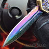Golden Scarab D/A OTF Knife Rainbow Damascus 440c w/ Abalone - Serrated Knife-OTF - Tophatter Daily Deals