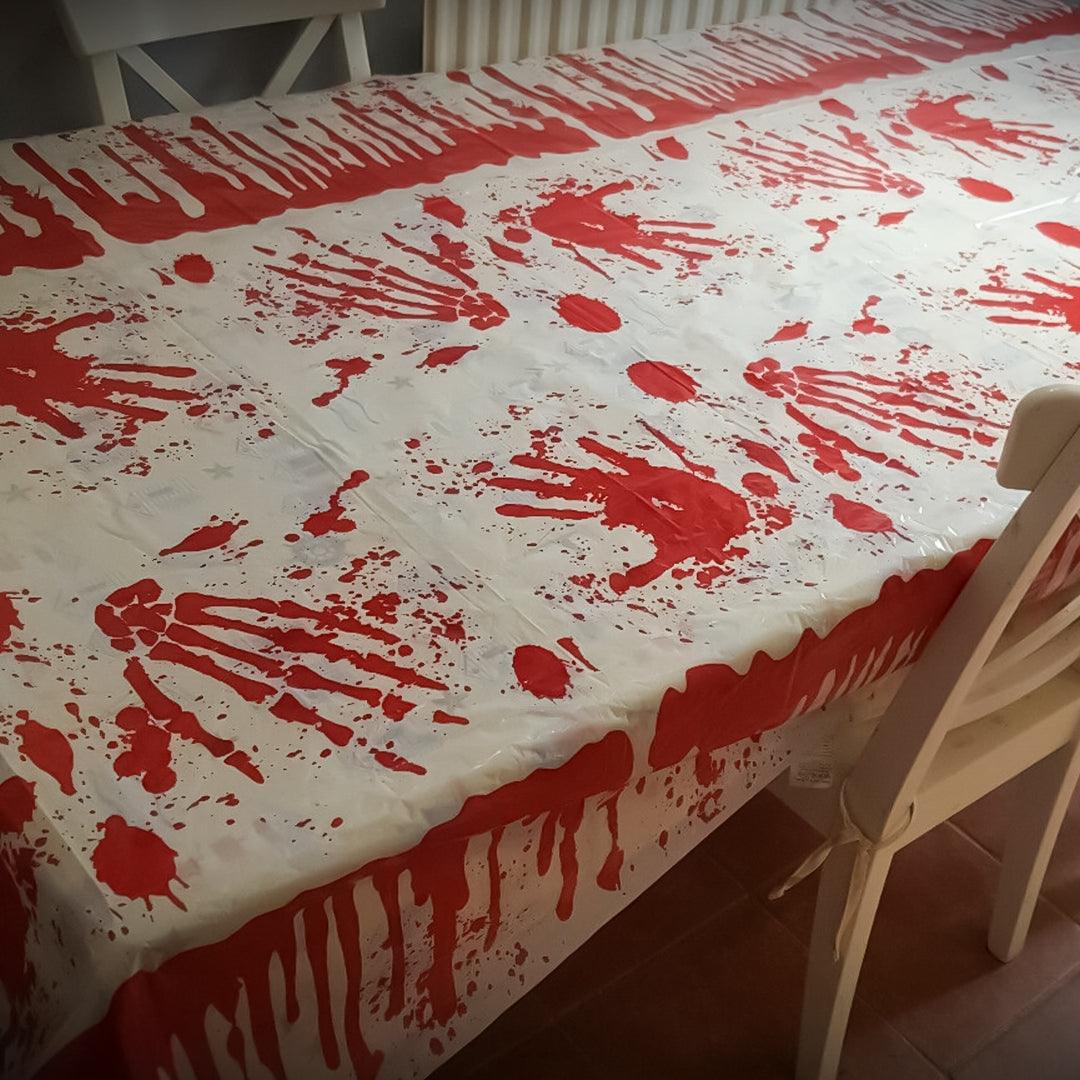 Halloween Table Cloth - Halloween Plastic Tablecloth Party Decoration Table Cover Horror Scene Drips of Blood and Handprints Apparel & Accessories - Tophatter Daily Deals
