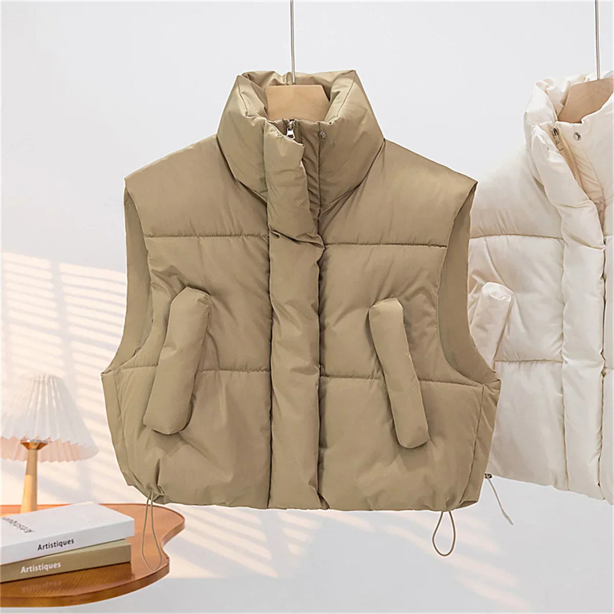 Warm Women Short Down Vest - Stand-Up Collar, Winter - Tophatter Daily Deals