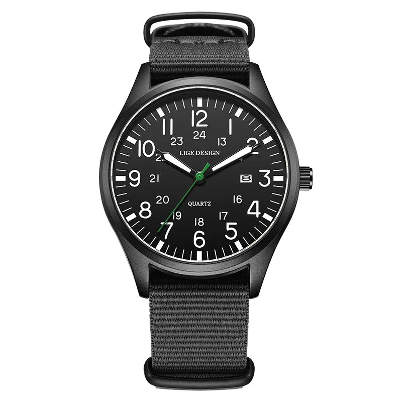 Quartz Watch Beige Dial Nylon Strap Waterproof Luminous All black - Tophatter Daily Deals