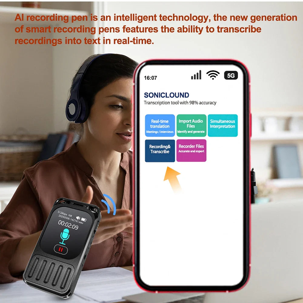 AI Voice Recorder Bluetooth Touchscreen 79H Battery 1200mAh - Tophatter Daily Deals