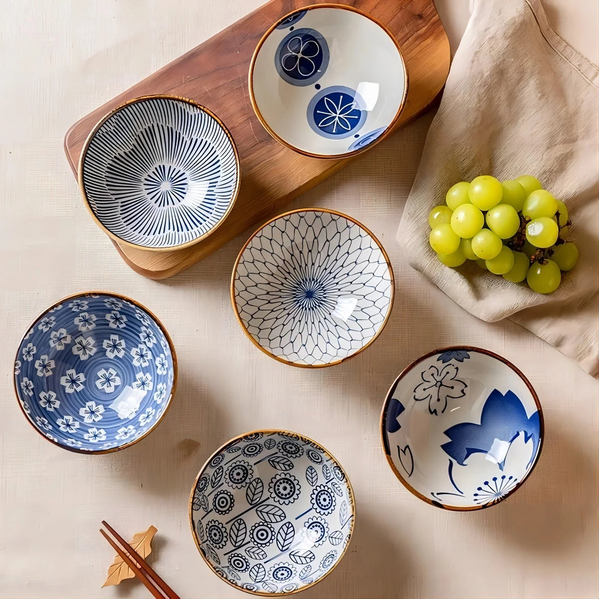 Japanese Ceramic Bowl Set 6pc Microwave Safe Gift Box - Tophatter Daily Deals