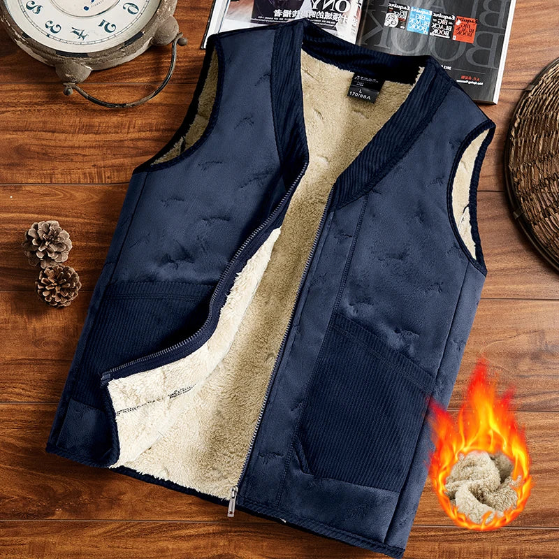 Warm Cozy Men's Vest - Sleeveless Zipper, Lined Winter Navy Blue - Tophatter Daily Deals