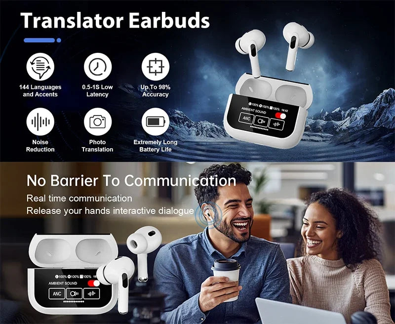AI Translator Earbuds Offline 144 Languages 60H Case - Tophatter Daily Deals