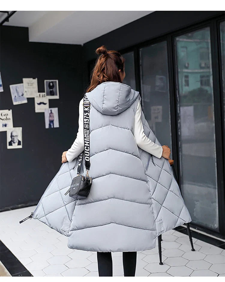 Lightweight Women's Long Puffer Vest - Hooded Cotton Winter - Tophatter Daily Deals