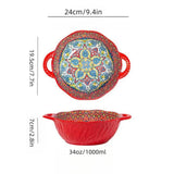 Ceramic Soup Bowl Bohemian Handle Embossed Microwave red amphora bowl 7.5 inch - Tophatter Daily Deals