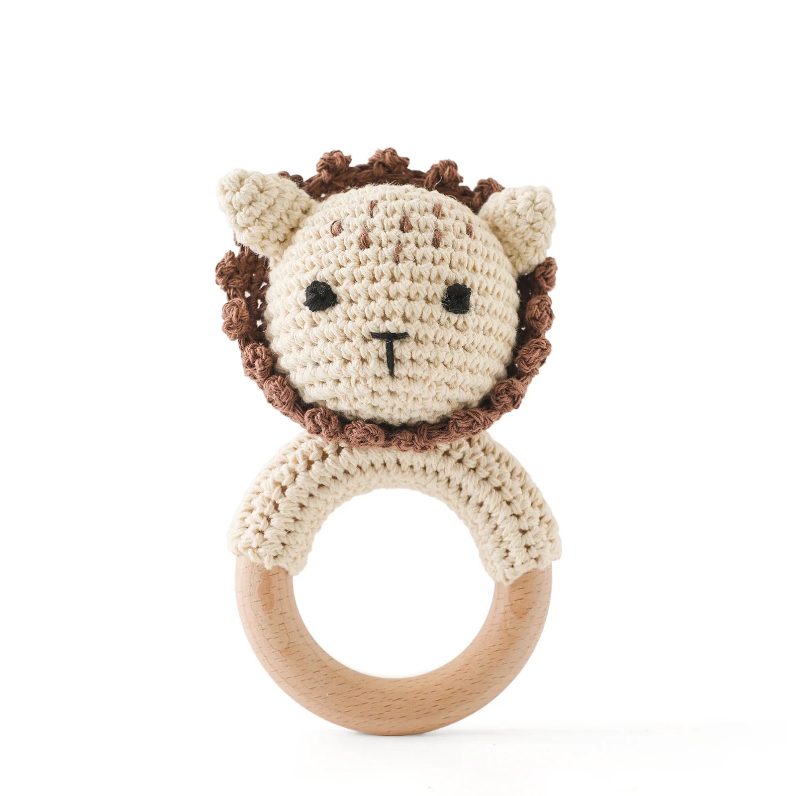Wooden Crochet Animal Teether Rattle Newborn Sensory Toys Lion - Tophatter Daily Deals