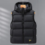 Warm Men's Down Vest - Boxy Quilted, Cotton Blend, Autumn Black - Tophatter Daily Deals