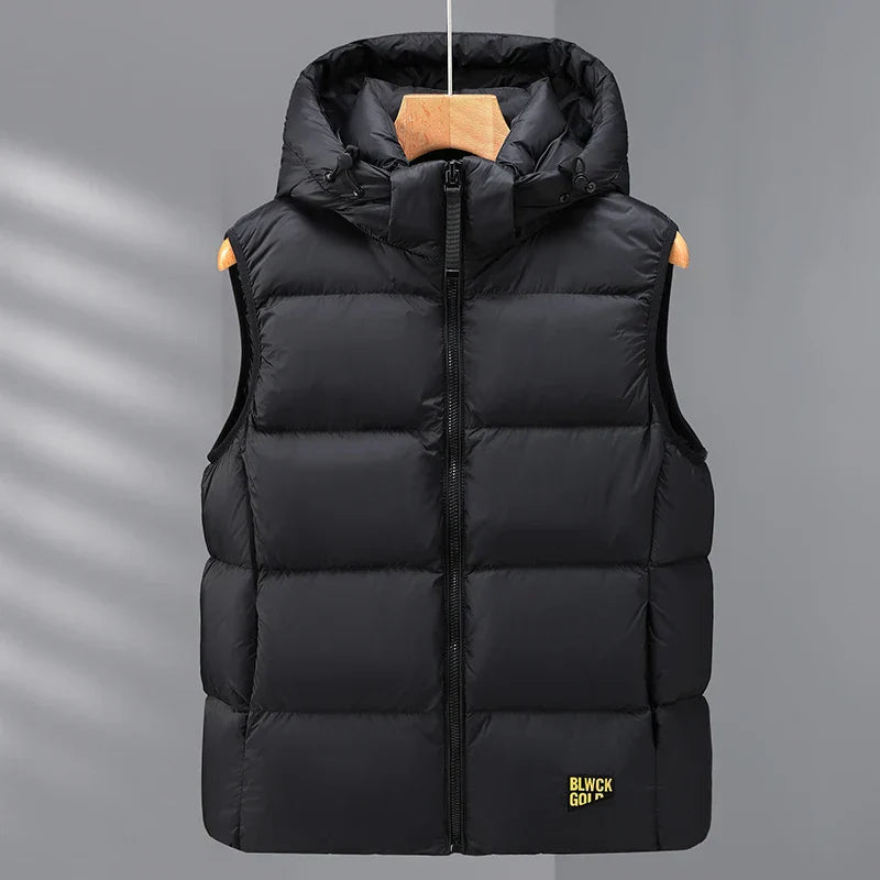 Warm Men's Down Vest - Boxy Quilted, Cotton Blend, Autumn Black - Tophatter Daily Deals
