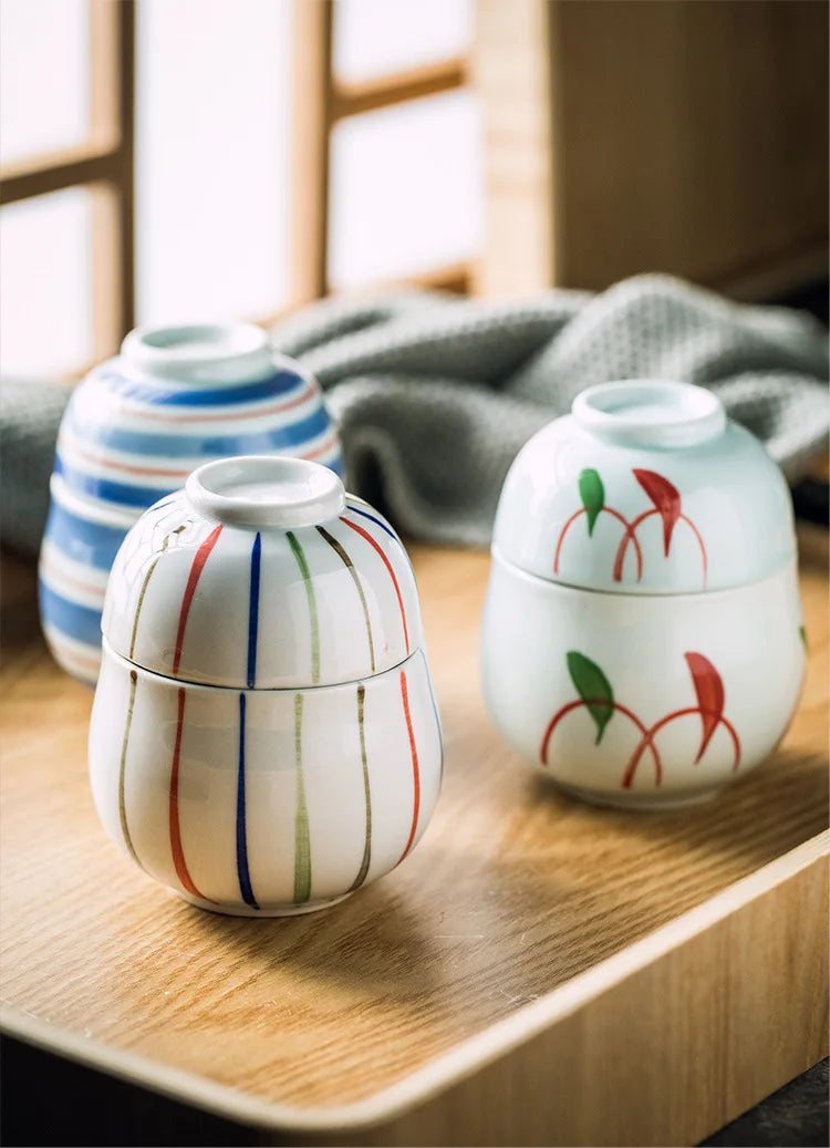 Hand Painted Japanese Ceramic Lidded Dessert Bowls Set - Tophatter Daily Deals