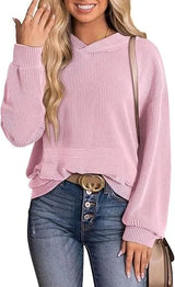 Lightweight Relaxed Womens Hoodie - Ribbed Knit, Casual - Tophatter Daily Deals