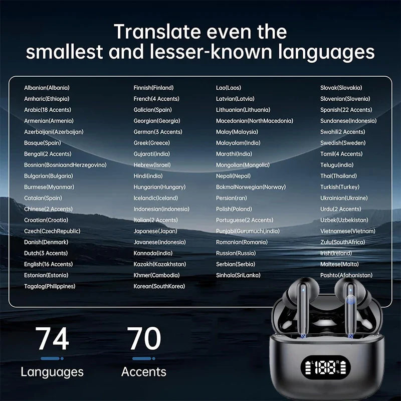 AI Translator Earbuds Real Time 144 Languages With ANC - Tophatter Daily Deals
