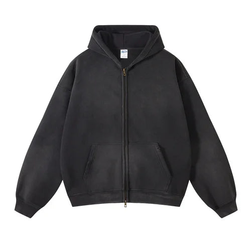 Warm Relaxed Men's Zip Up Hoodie - Oversize, Plush, Winter Black - Tophatter Daily Deals
