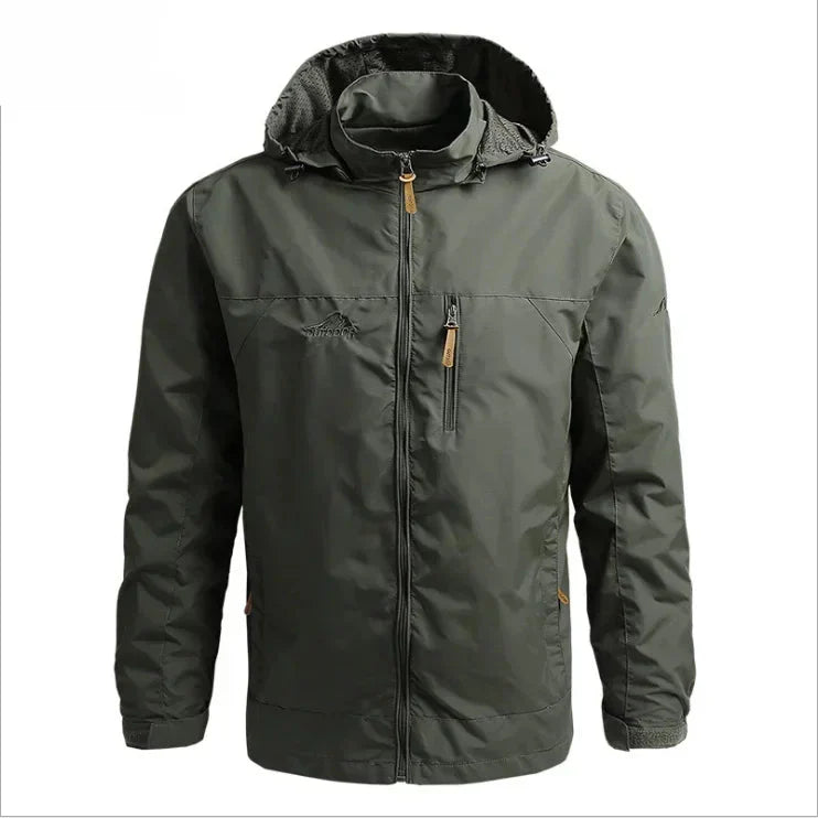 Waterproof Men Jacket – Hooded Windbreaker, Polyester, Autumn Army Green - Tophatter Daily Deals