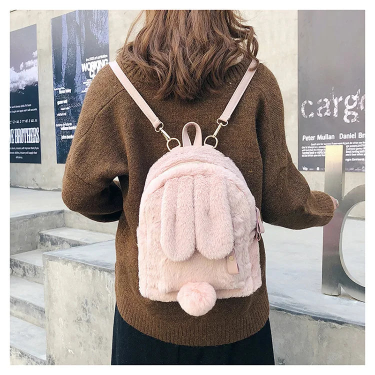 Faux Fur Mini Rabbit Ear Backpack Animals - Tophatter Daily Deals