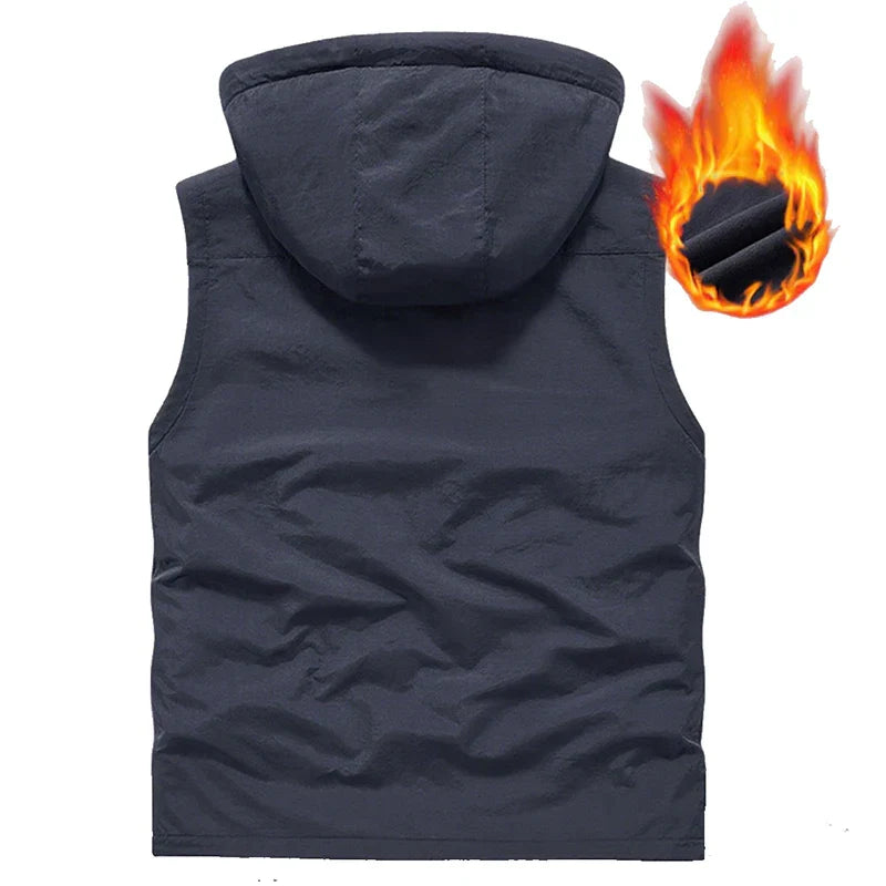 Warm Versatile Men Hooded Vest - Fleece Lined, Nylon, Outdoor - Tophatter Daily Deals