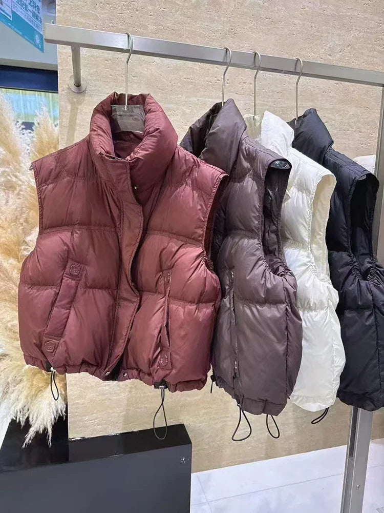 Warm Women’s Down Vest - Stand Collar, Duck Down, Winter - Tophatter Daily Deals