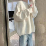Cozy Oversized Women’s Pullover Sweater - Round Neck Knit White One Size - Tophatter Daily Deals