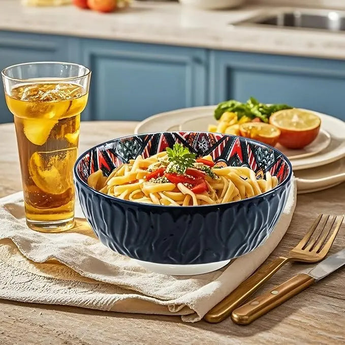 Bohemian Ceramic Bowls Set Floral Serving Bowls Versatile - Tophatter Daily Deals
