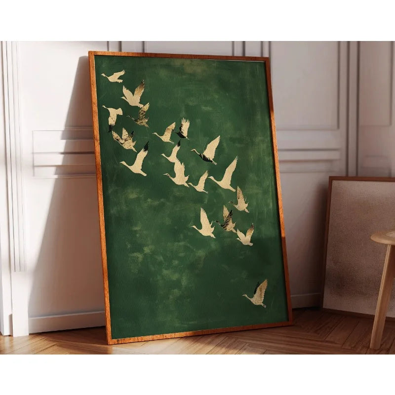 Cranes Wall Art Emerald Green Canvas With Gold Accents - Tophatter Daily Deals