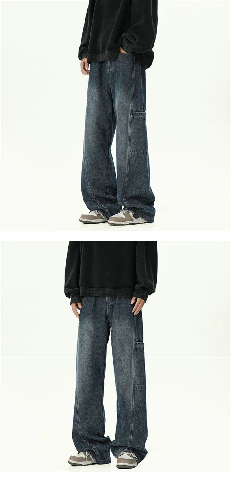 Oversized Mens Cargo Jeans - Wide Leg, Denim, Street - Tophatter Daily Deals