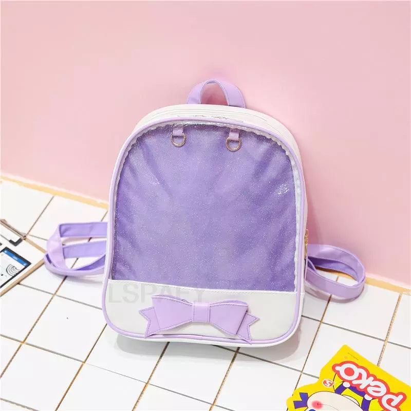 Clear Transparent Bow School Backpack Rucksack Japanese School Purple Mythical - Tophatter Daily Deals