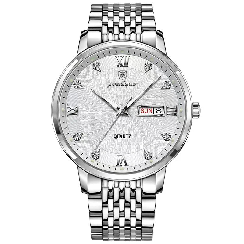 Quartz Wristwatch Stainless Steel Luminous Date Week 827 Silver White S - Tophatter Daily Deals