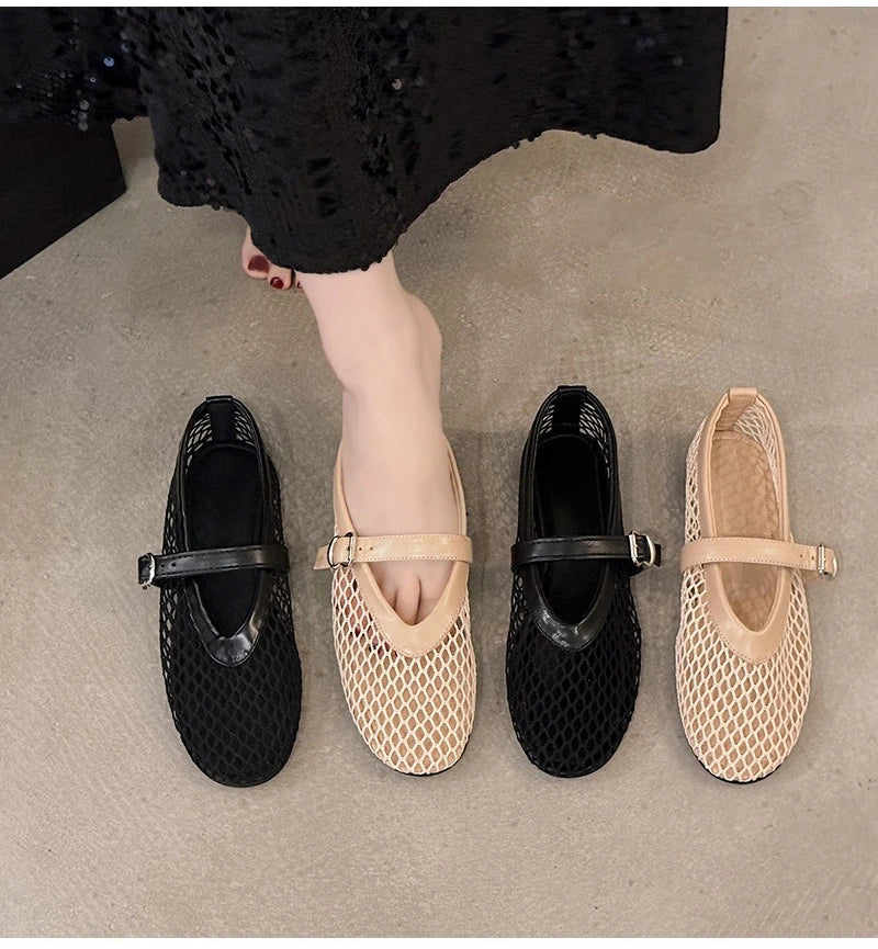 Breathable Women Mesh Ballet Flats - Strappy Round Toe - Tophatter Daily Deals