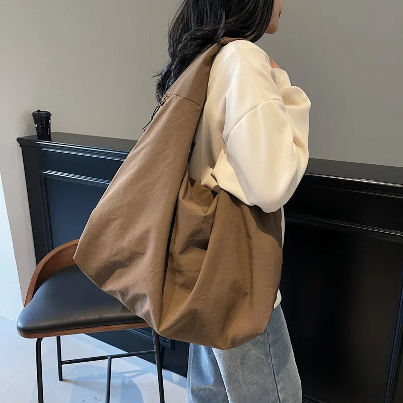 Lightweight Versatile Women Shoulder Bag - Slouchy Nylon Coffee - Tophatter Daily Deals