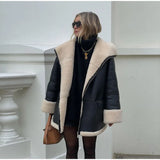 Warm Oversized Women's Jacket - Shearling Faux Leather Black - Tophatter Daily Deals