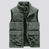 Insulating Mens Fleece Vest - Quilted Corduroy, Casual Army Green - Tophatter Daily Deals