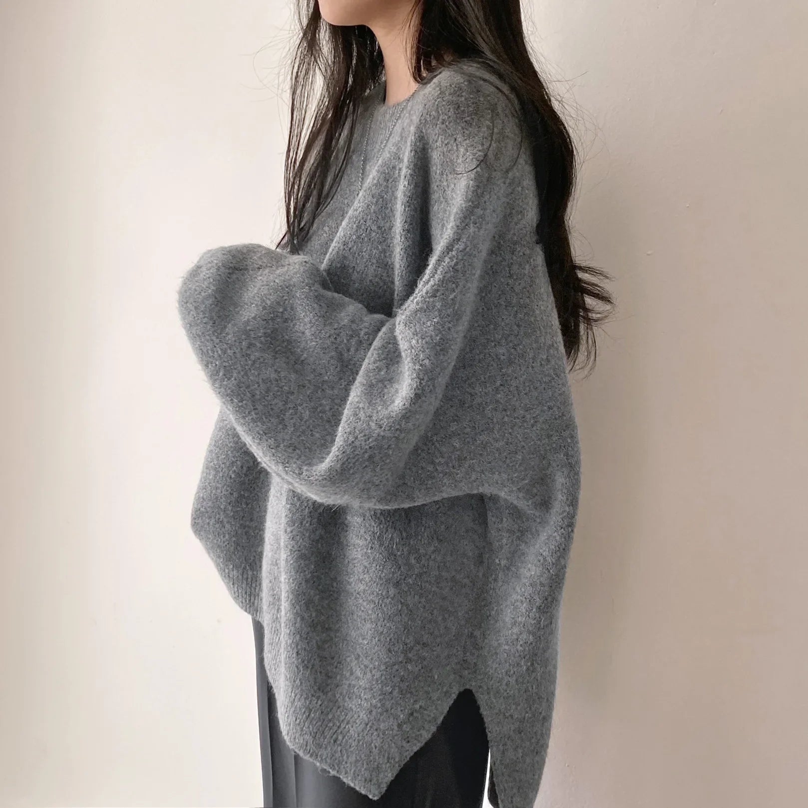 Oversized Cozy Women's Pullover - O Neck, Knit, Office Wear - Tophatter Daily Deals