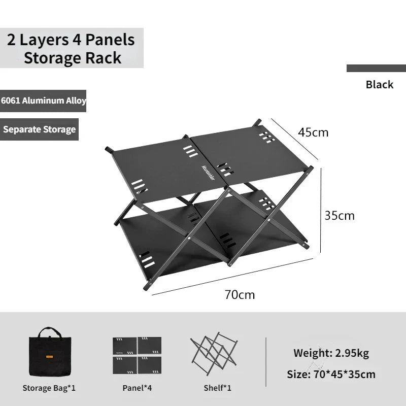 2-Layer Folding Storage Rack Camping Shelf Black Camp Cooking - Tophatter Daily Deals